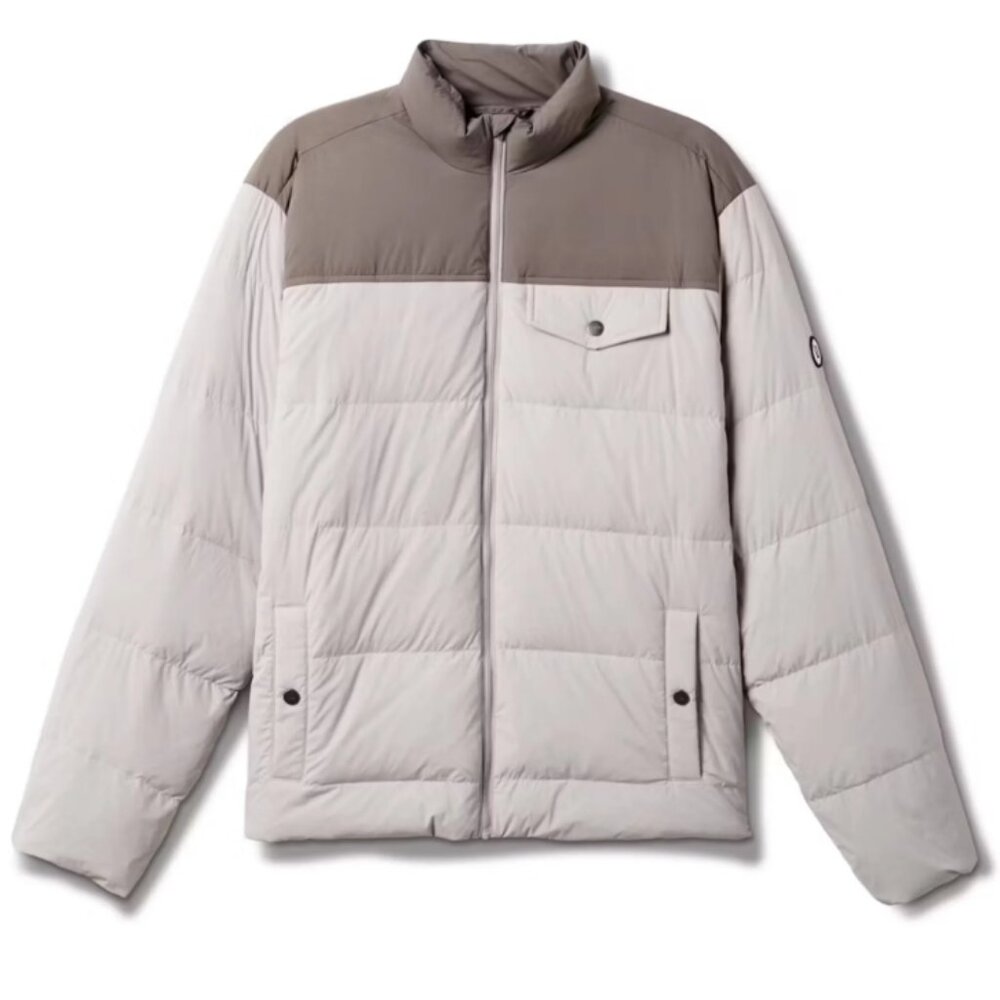NWT Vuori Men's Meysan Down Jacket in Fog Gray 2-Tone Color Size: M Medium